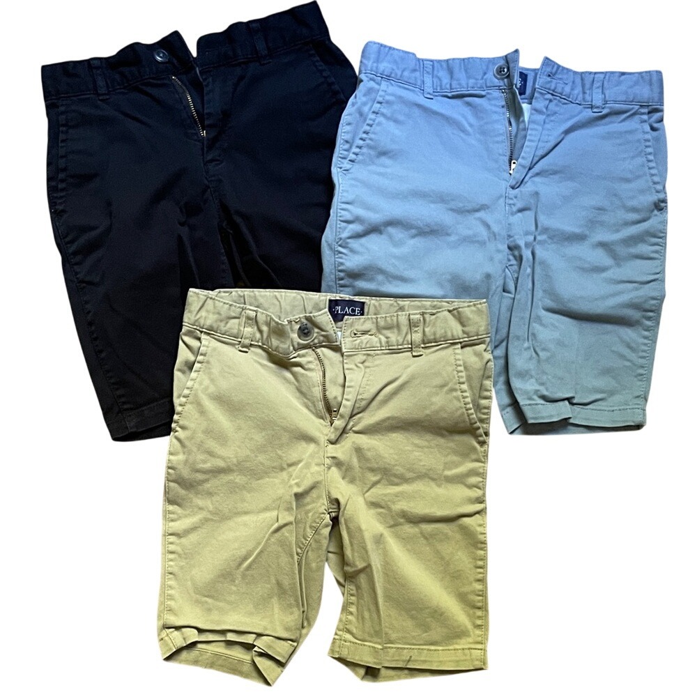 The Children's Place Boys 3-Pack Cotton Chino Shorts - Black, Light Blue, Khaki